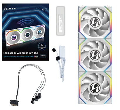 Lian Li UNI FAN SL Ventola LCD Wireless ARGB PWM Kit da 3 Ventole 120mm Bianco