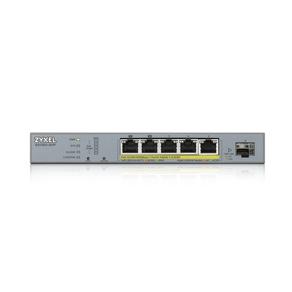 Zyxel GS1350-6HP-EU0101F Switch di Rete Gestito L2 Gigabit Ethernet (10/100/1000) con 5 Porte RJ-45 e Supporto Power over Ethernet (PoE ) 60W