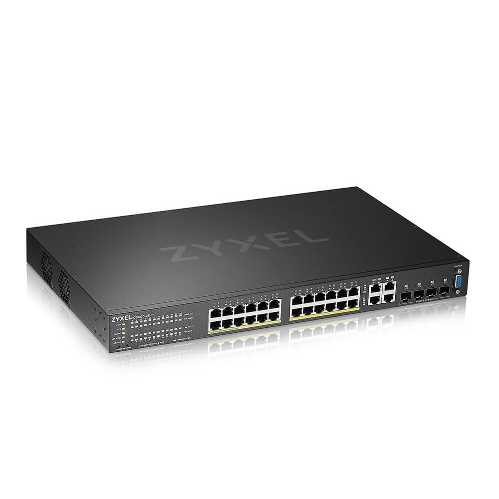 Zyxel GS2220-28HP-EU0101F Switch di Rete Gestito L2 con 24 Porte Gigabit Ethernet (10/100/1000), 4 Porte Combo, Supporto Power over Ethernet (PoE) fino a 375W, Montaggio Rack
