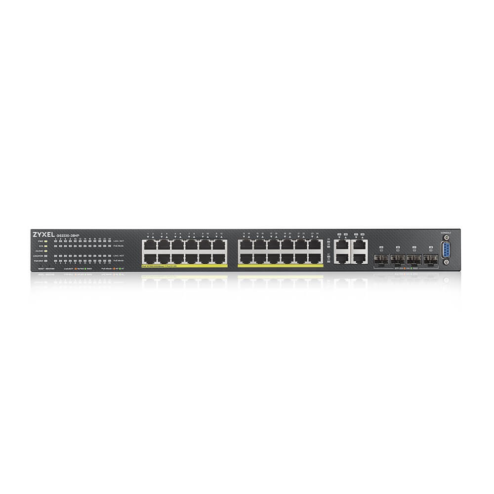 Zyxel GS2220-28HP-EU0101F Switch di Rete Gestito L2 con 24 Porte Gigabit Ethernet (10/100/1000), 4 Porte Combo, Supporto Power over Ethernet (PoE) fino a 375W, Montaggio Rack