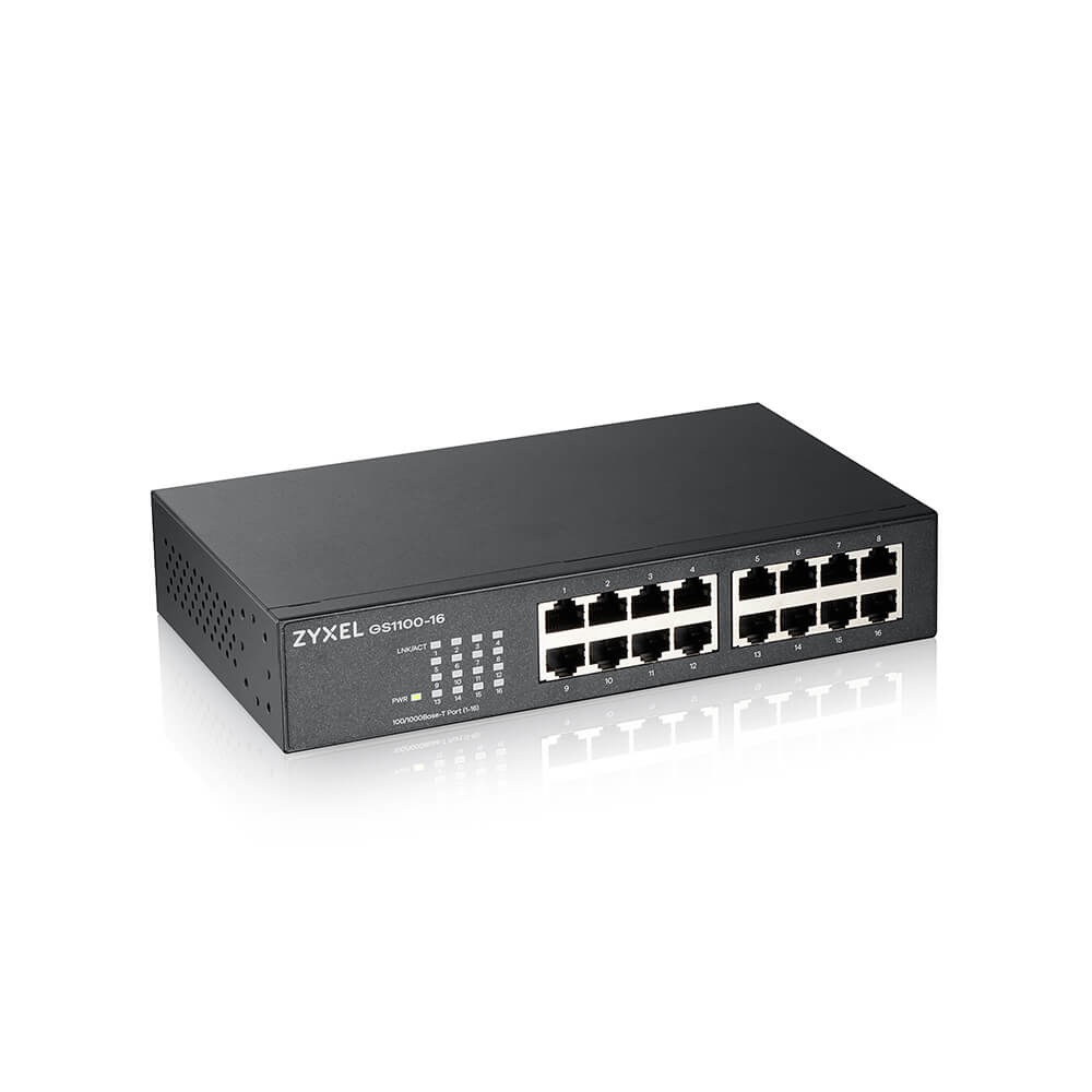 Zyxel GS1100-16 Switch Non Gestito 16 Porte Gigabit Ethernet (10/100/1000) Design Senza Ventole Montaggio Rack/Montabile a Parete