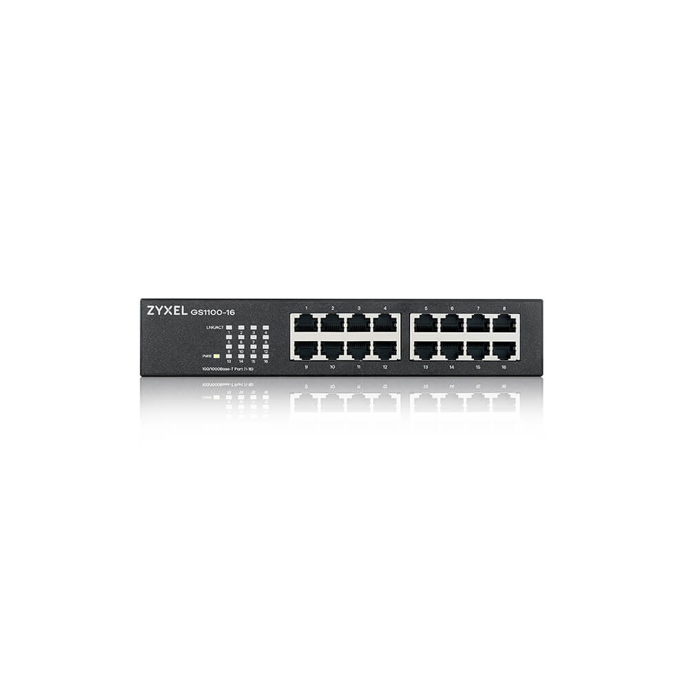 Zyxel GS1100-16 Switch Non Gestito 16 Porte Gigabit Ethernet (10/100/1000) Design Senza Ventole Montaggio Rack/Montabile a Parete