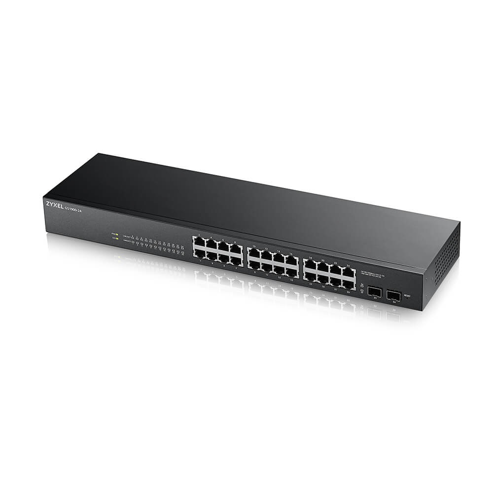 Zyxel GS-1900-24 v2 Switch Gestito L2 24 Porte Gigabit Ethernet (10/100/1000) Montaggio Rack 1U Nero - Design Senza Ventola, Supporto VLAN, IGMP e QoS