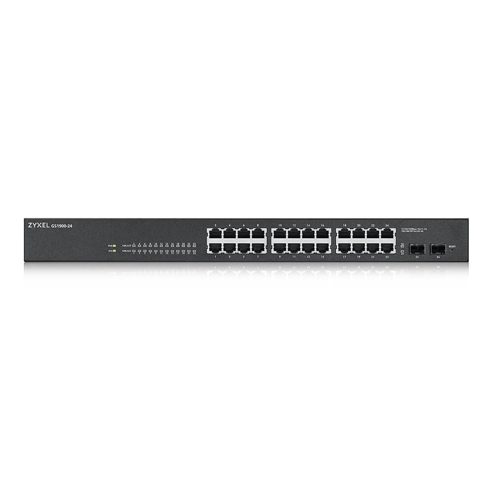 Zyxel GS-1900-24 v2 Switch Gestito L2 24 Porte Gigabit Ethernet (10/100/1000) Montaggio Rack 1U Nero - Design Senza Ventola, Supporto VLAN, IGMP e QoS