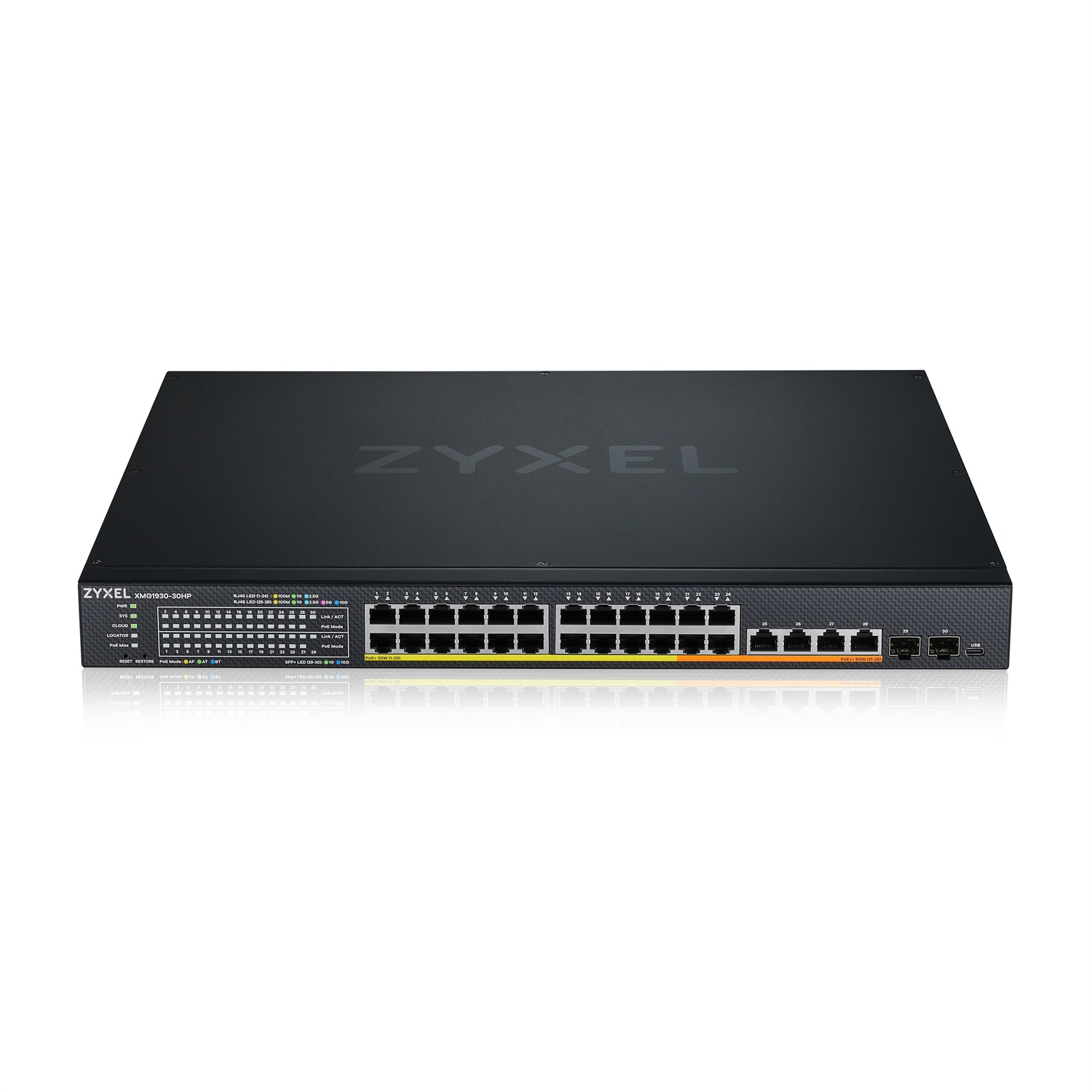 Zyxel XMG1930-30HP Switch Gestito L3 24 Porte 2.5G Ethernet (100/1000/2500) con Supporto Power over Ethernet (PoE) e 6 Porte 10G Uplink - Montaggio Rack 1U - Nero