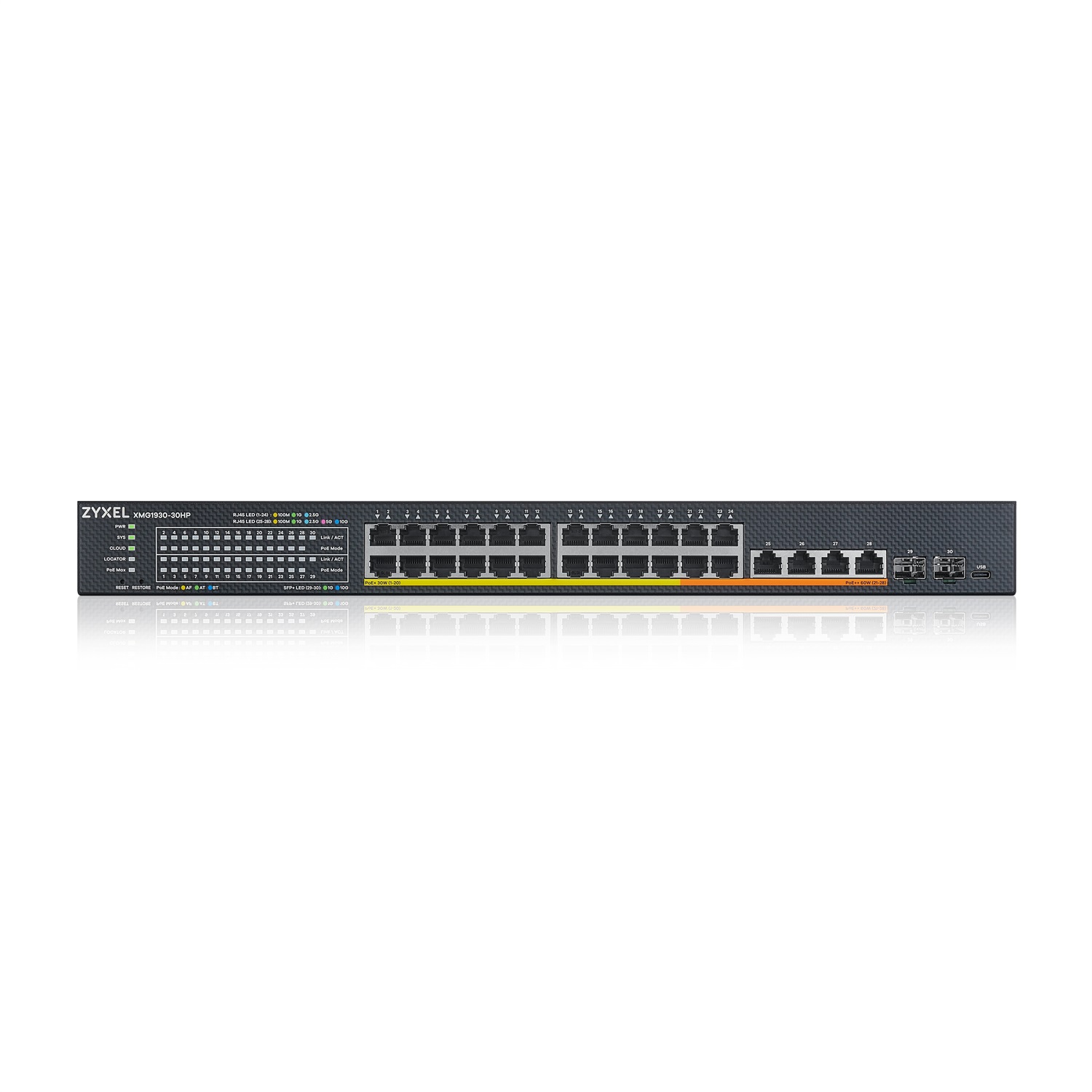 Zyxel XMG1930-30HP Switch Gestito L3 24 Porte 2.5G Ethernet (100/1000/2500) con Supporto Power over Ethernet (PoE) e 6 Porte 10G Uplink - Montaggio Rack 1U - Nero