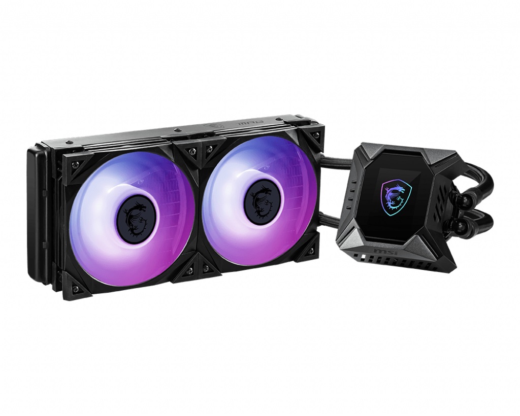 MSI MPG CORELIQUID K240 - Raffreddatore di liquidi AIO con Pompa LCD, 2x 120mm ARGB TORX FAN 4.0, Tubi anti-perdita, Compatibile con Socket AMD e Intel