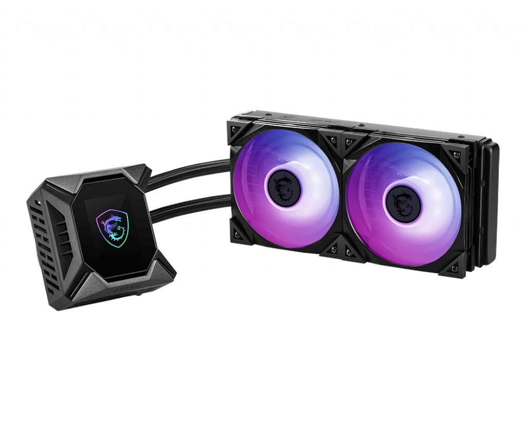MSI MPG CORELIQUID K240 - Raffreddatore di liquidi AIO con Pompa LCD, 2x 120mm ARGB TORX FAN 4.0, Tubi anti-perdita, Compatibile con Socket AMD e Intel