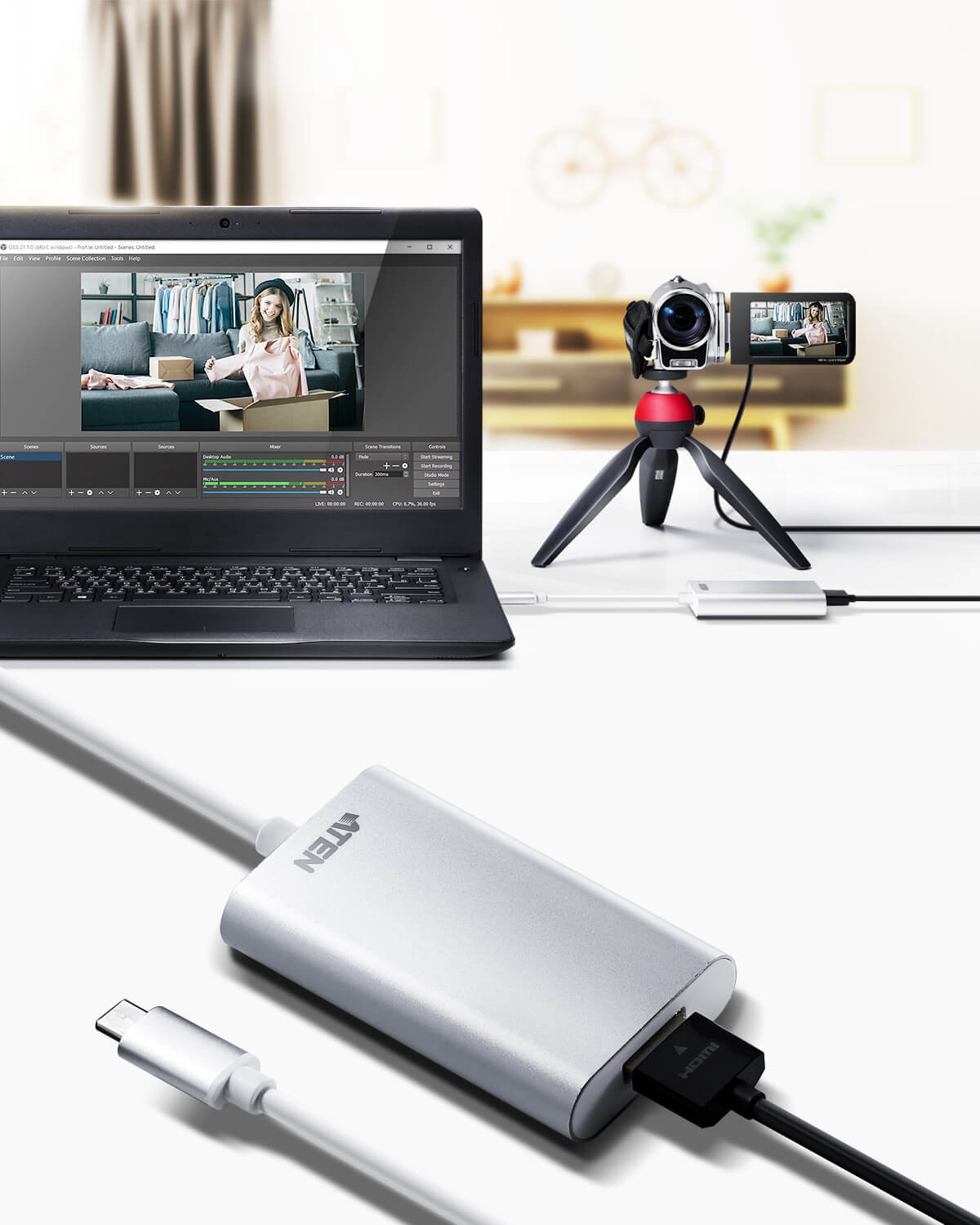 ATEN CAMLIVE UC3020-AT: Acquisizione Video UVC HDMI a USB-C, 1080P@60fps, Supporto Live Streaming