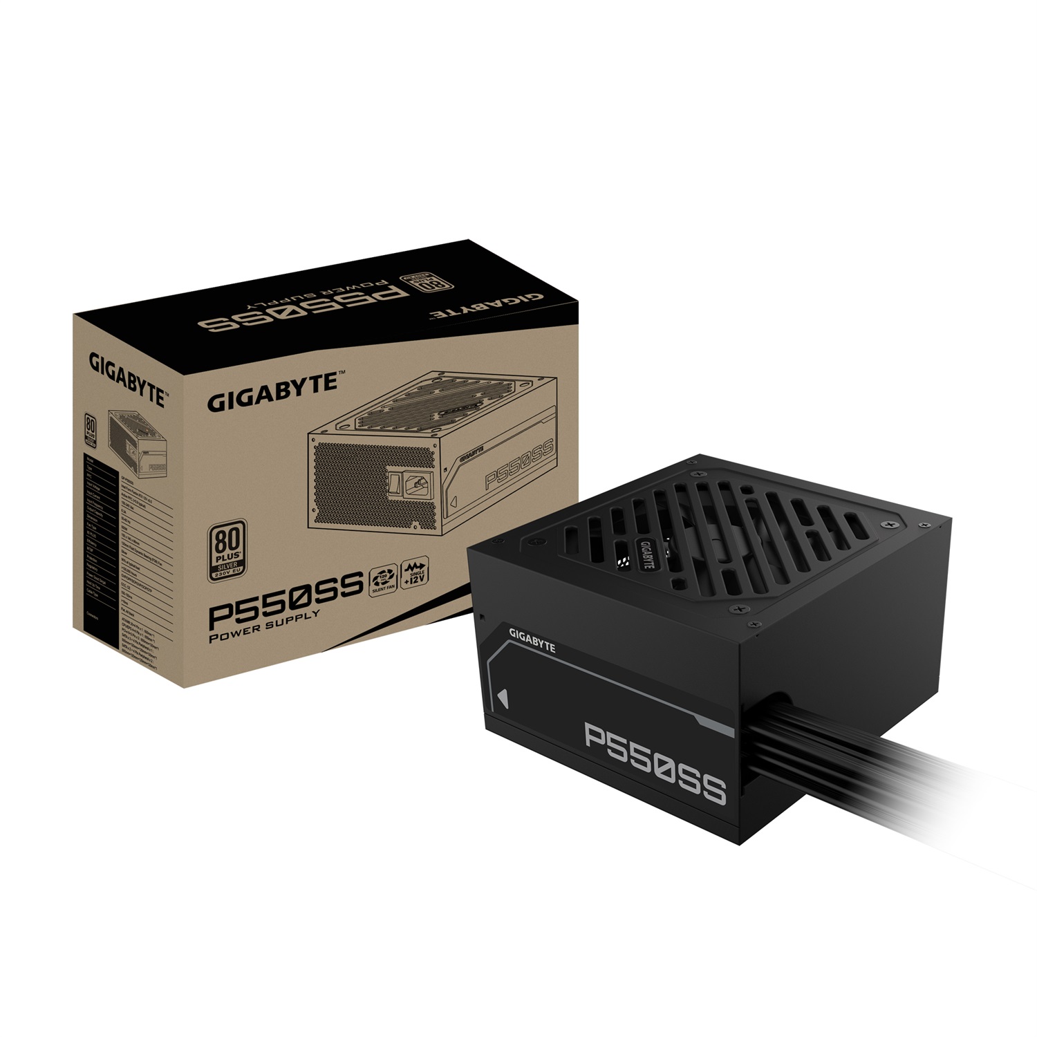 GIGABYTE P550SS Alimentatore 550W - PCIe 5.0, 80 PLUS Silver, Design Modulare, Ventola da 120 mm, Compatibile con ATX 3.0