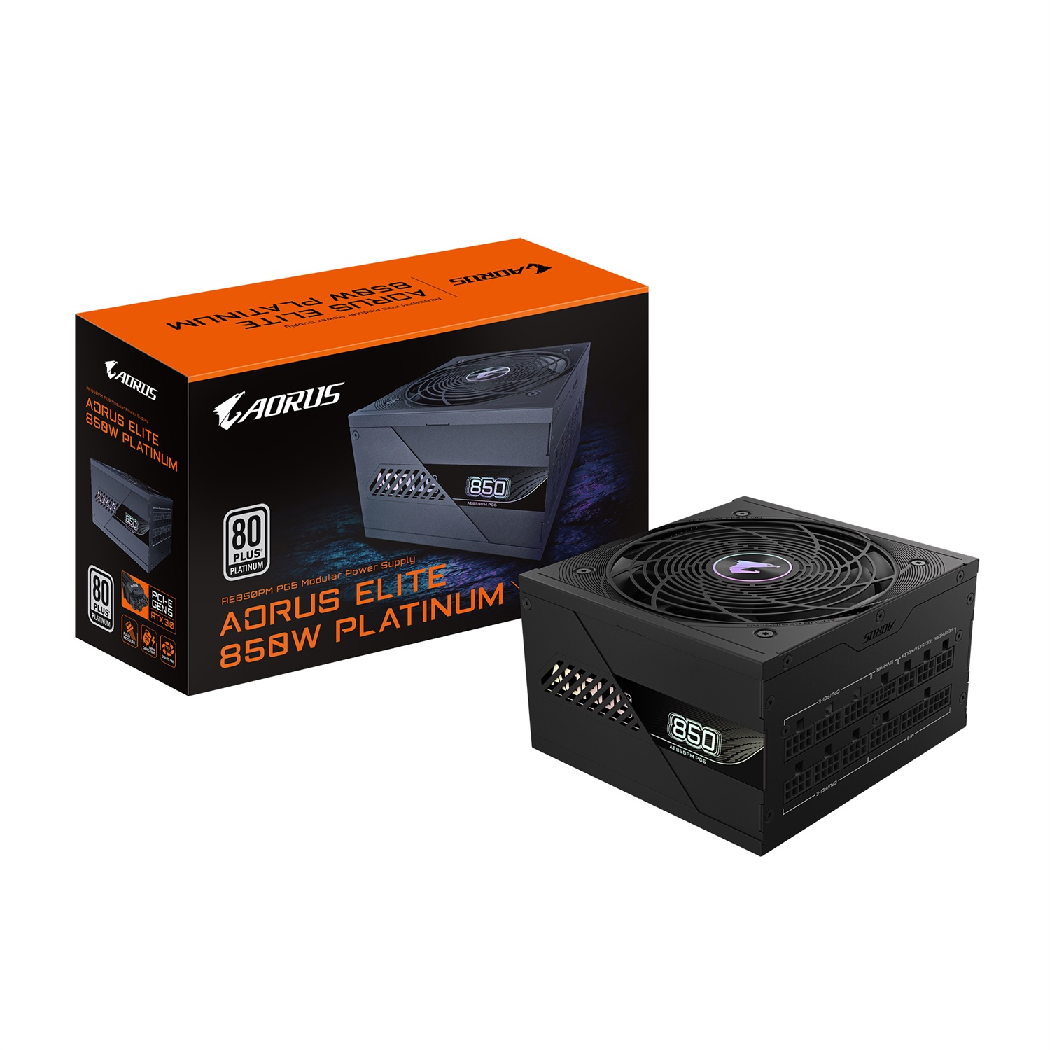 GIGABYTE AORUS ELITE P850W Alimentatore - 850 W, 80 PLUS Platinum, Design Completamente Modulare, Ventola da 120 mm, Compatibile con ATX 3.0 e PCIe 5.0, Spina EU