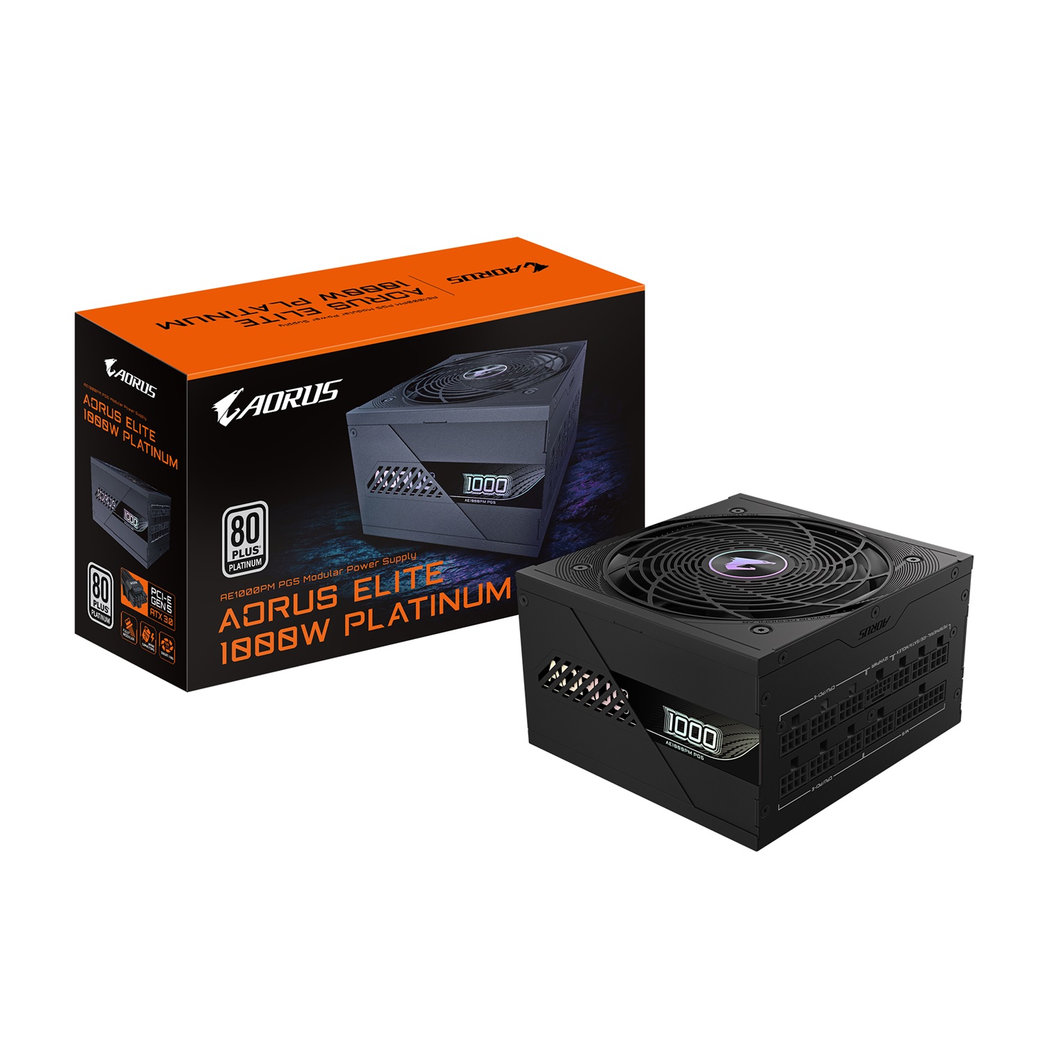 GIGABYTE AORUS ELITE P1000W ICE Alimentatore - 1000W, PCIe 5.0, 80 PLUS Platinum, Design Completamente Modulare, Ventola da 120 mm, Compatibile con ATX 3.0 e ATX 3.1, Spina EU