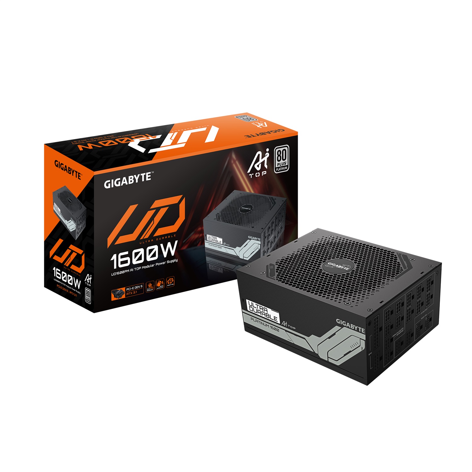 GIGABYTE UD1600PM PG5 AI TOP Alimentatore 1600W - PCIe 5.0, 80 PLUS Platinum, Design Completamente Modulare, Ventola da 120 mm, Compatibile con ATX 3.1, Spina EU