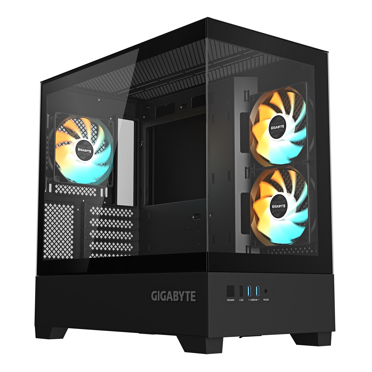 GIGABYTE C201 PANORAMIC Case per PC Mid Tower m-ATX con supporto per radiatore da 360 mm, 3 ventole preinstallate e USB 3.0