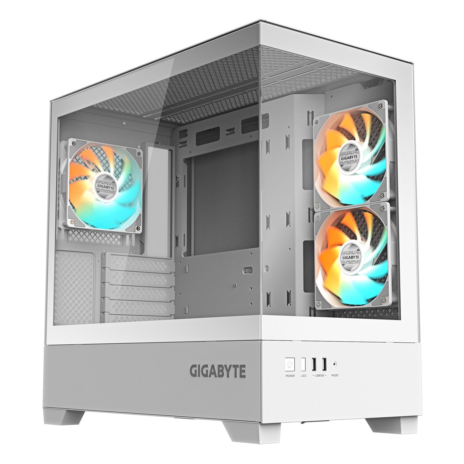 GIGABYTE C201 PANORAMIC ICE - Case Mid Tower m-ATX con supporto radiatore 360mm, 3 ventole, USB 3.0 e RGB Fusion