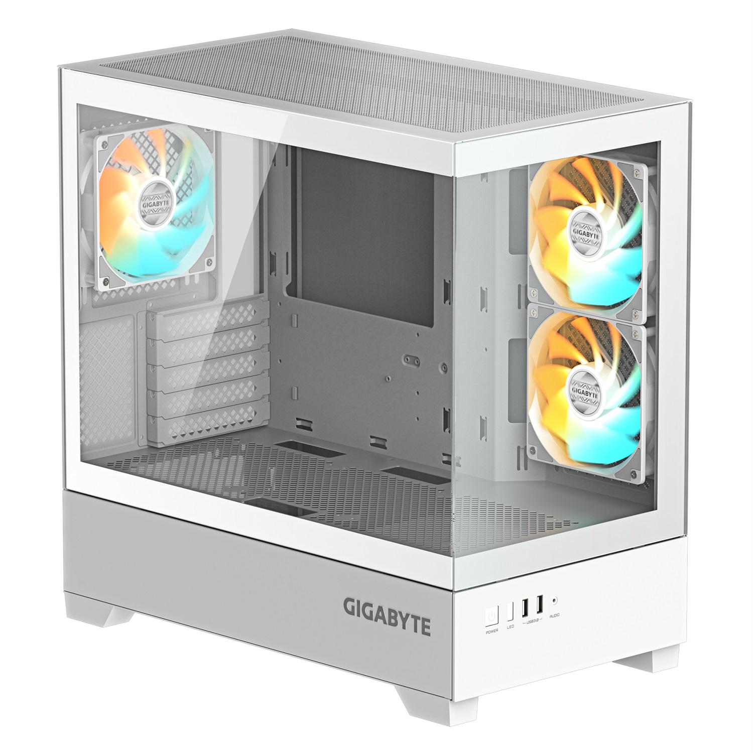 GIGABYTE C201 PANORAMIC ICE - Case Mid Tower m-ATX con supporto radiatore 360mm, 3 ventole, USB 3.0 e RGB Fusion