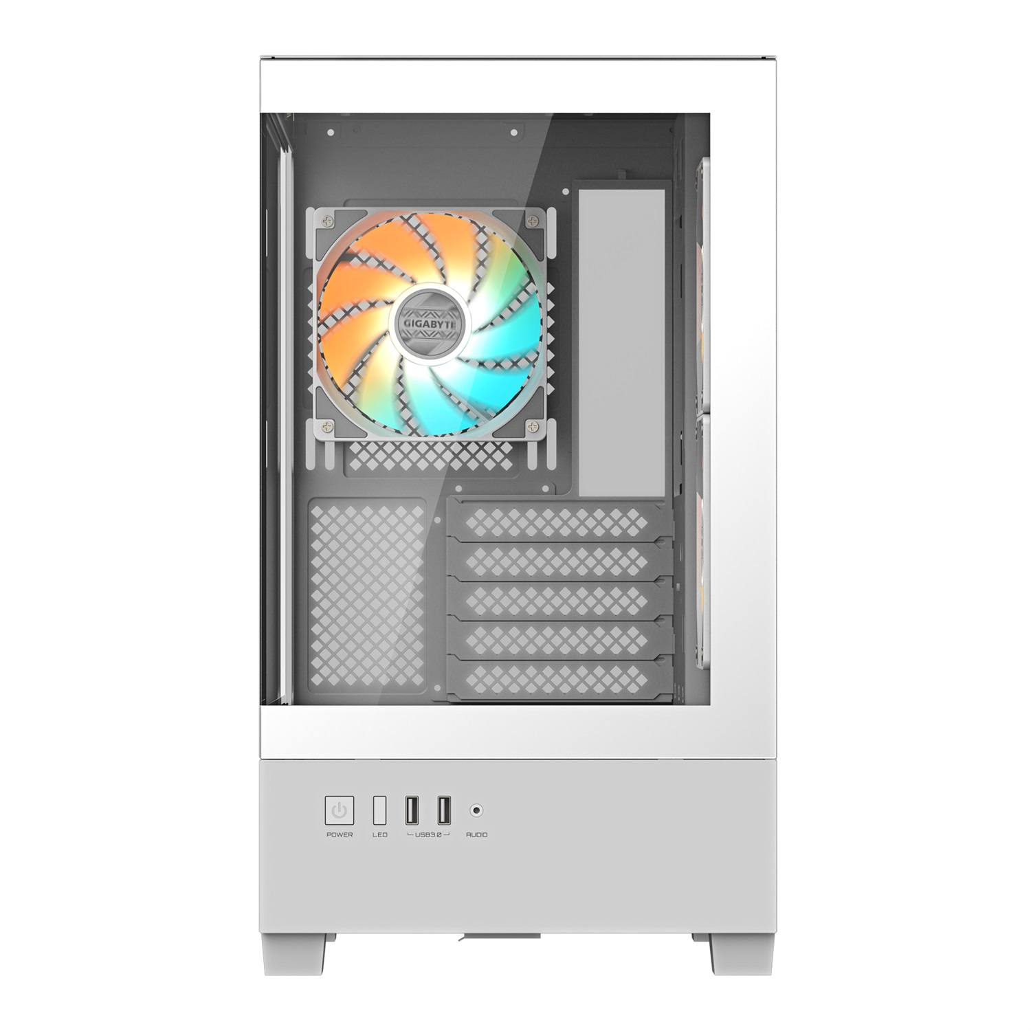 GIGABYTE C201 PANORAMIC ICE - Case Mid Tower m-ATX con supporto radiatore 360mm, 3 ventole, USB 3.0 e RGB Fusion