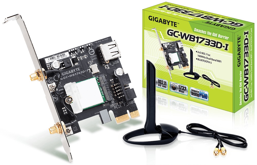 Gigabyte GC-WB1733D-I Scheda di Rete Interna WLAN e Bluetooth 5.0, PCI Express, 1733 Mbit/s, Wi-Fi 5 (802.11ac)