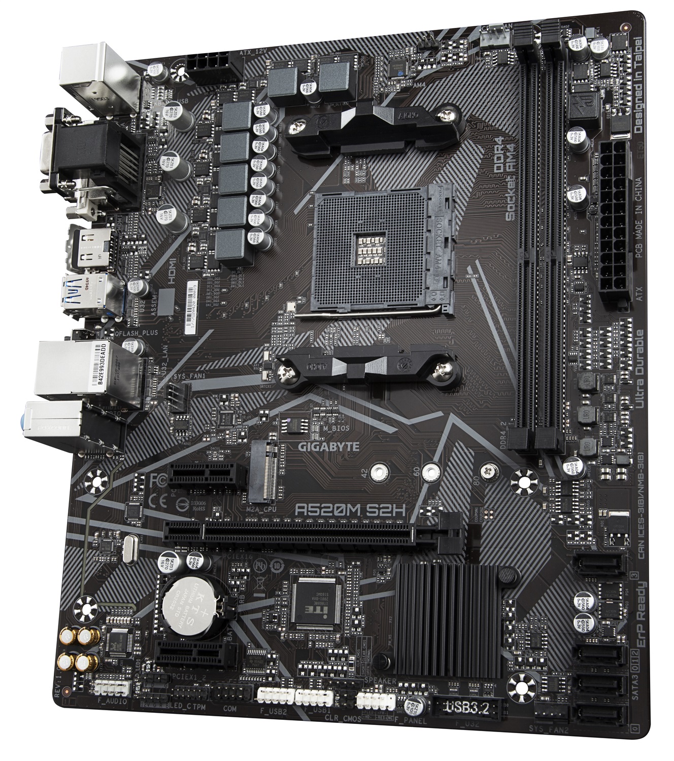 GIGABYTE A520M S2H Scheda madre micro ATX Socket AM4 - Supporta CPU AMD Ryzen serie 5000, VRM digitale 4 3 fasi, fino a 5100MHz DDR4 (OC), M.2 PCIe 3.0 x4, LAN GbE, USB 3.2 Gen 1