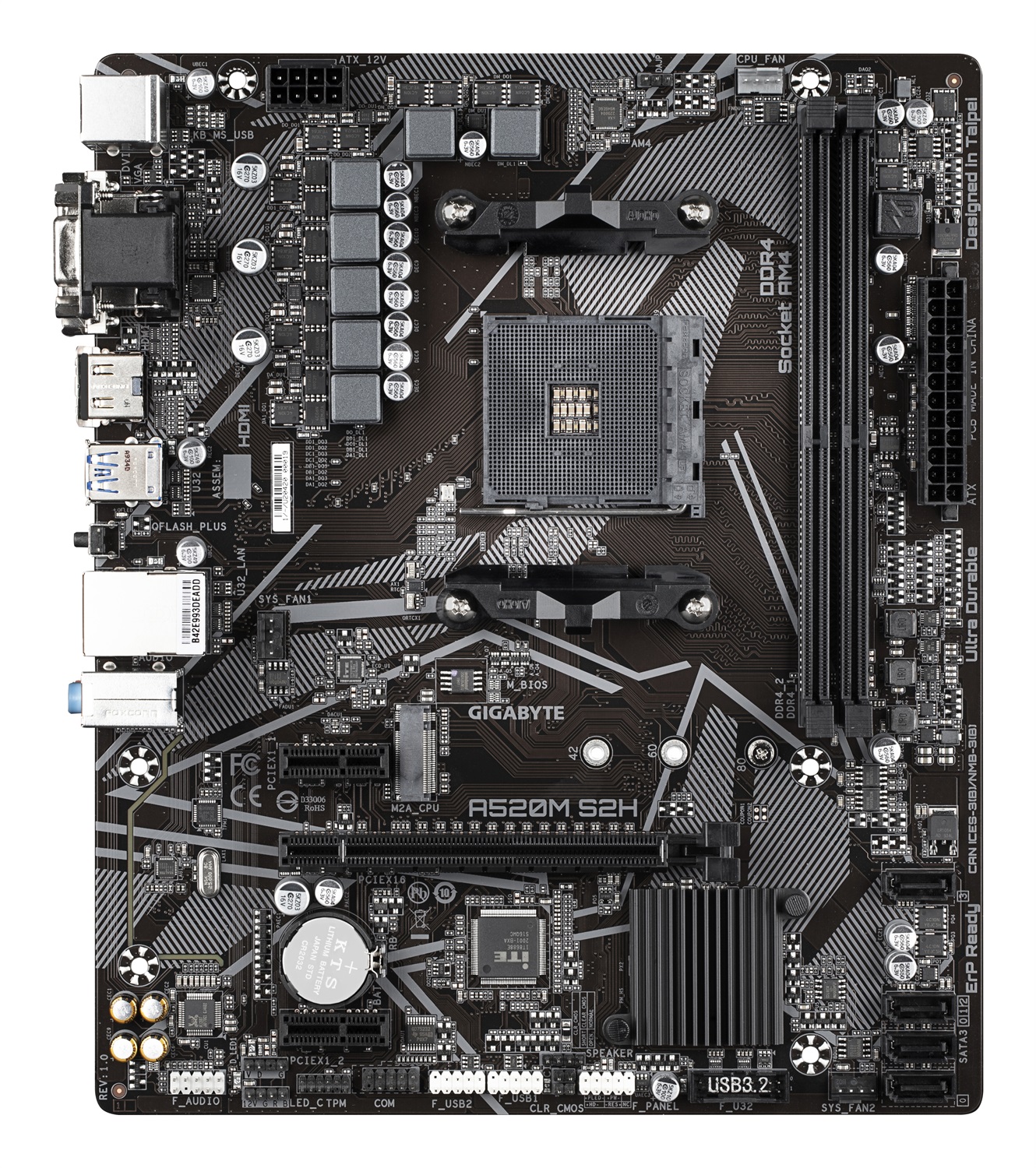 GIGABYTE A520M S2H Scheda madre micro ATX Socket AM4 - Supporta CPU AMD Ryzen serie 5000, VRM digitale 4 3 fasi, fino a 5100MHz DDR4 (OC), M.2 PCIe 3.0 x4, LAN GbE, USB 3.2 Gen 1