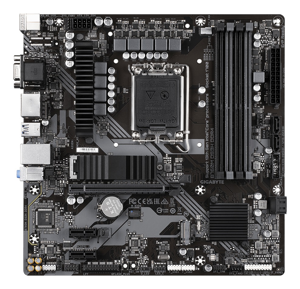 GIGABYTE B760M DS3H DDR4 Scheda Madre LGA 1700 Micro ATX con Supporto per Intel Core di 12a e 13a Generazione, 4x DDR4, HDMI, DisplayPort, RAID e USB 3.2