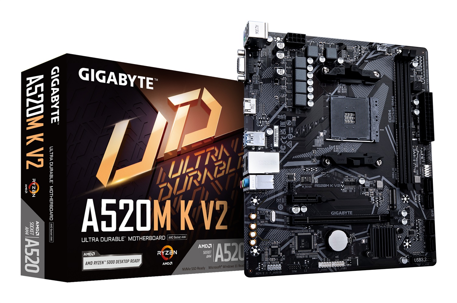 GIGABYTE A520M K V2 Scheda Madre AM4 Micro ATX - Supporta CPU AMD Ryzen fino a 5100MHz DDR4 (OC), PCIe Gen3 x4 M.2, LAN GbE, USB 3.2 Gen 1