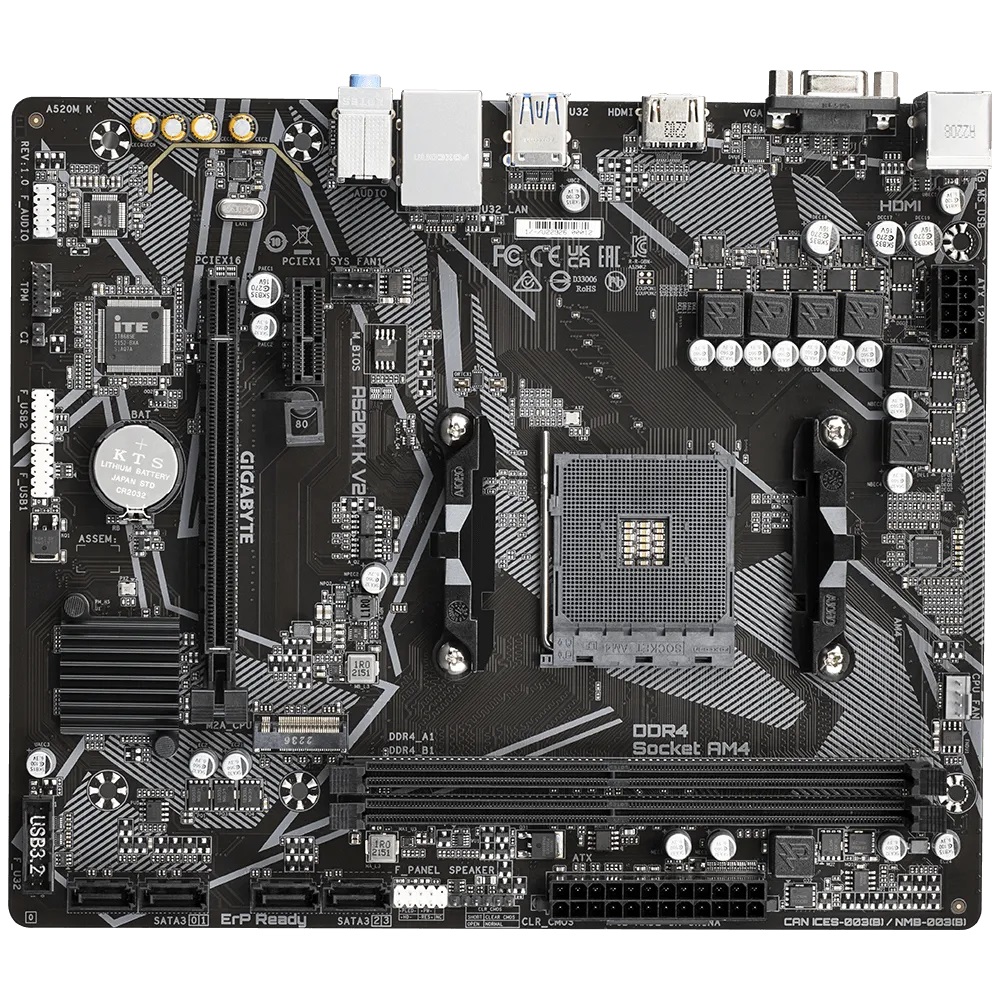 GIGABYTE A520M K V2 Scheda Madre AM4 Micro ATX - Supporta CPU AMD Ryzen fino a 5100MHz DDR4 (OC), PCIe Gen3 x4 M.2, LAN GbE, USB 3.2 Gen 1