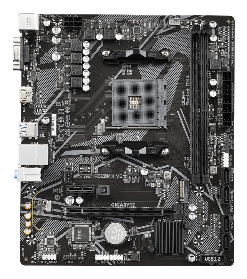 GIGABYTE A520M K V2 Scheda Madre AM4 Micro ATX - Supporta CPU AMD Ryzen fino a 5100MHz DDR4 (OC), PCIe Gen3 x4 M.2, LAN GbE, USB 3.2 Gen 1