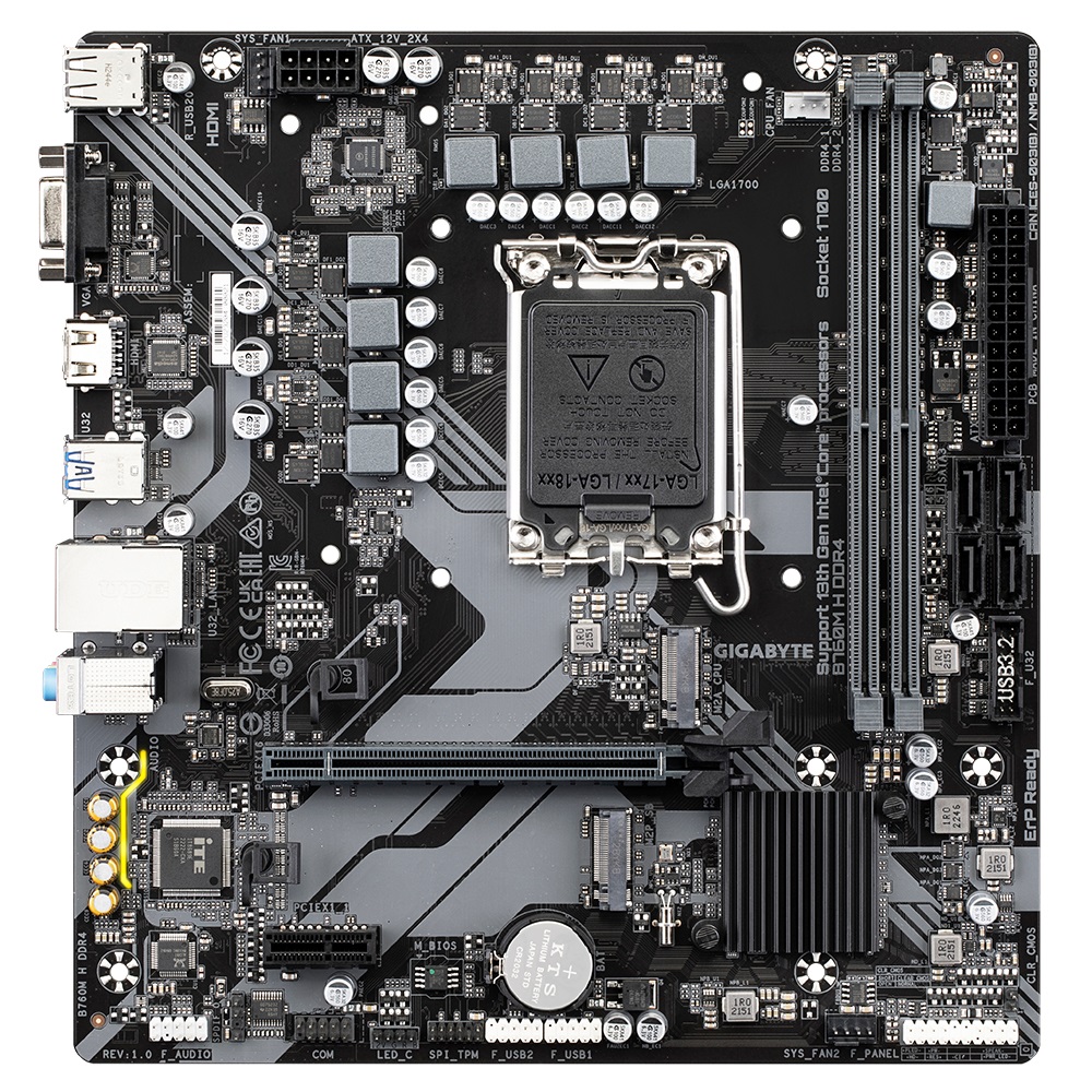 GIGABYTE B760M H DDR4 Scheda Madre - LGA 1700, Supporto CPU Intel Core 14a/13a/12a, 6 1 1 Fasi VRM, fino a 64 GB DDR4, 3200MHz (OC), 2x PCIe 4.0 M.2, GbE LAN, USB 3.2 Gen1