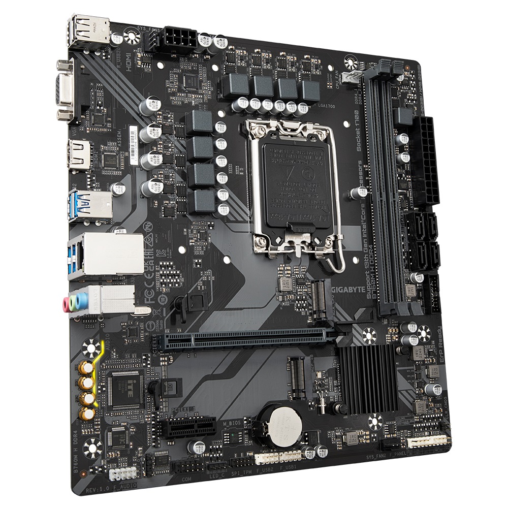 GIGABYTE B760M H DDR4 Scheda Madre - LGA 1700, Supporto CPU Intel Core 14a/13a/12a, 6 1 1 Fasi VRM, fino a 64 GB DDR4, 3200MHz (OC), 2x PCIe 4.0 M.2, GbE LAN, USB 3.2 Gen1