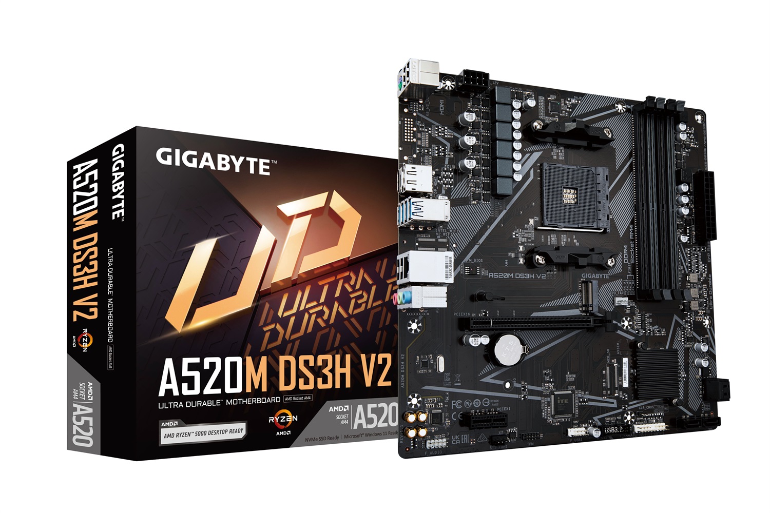 GIGABYTE A520M DS3H V2 Scheda Madre Socket AM4 - Supporta CPU AMD Ryzen serie 5000, fino a 4733 MHz DDR4 (OC), PCIe 3.0 x16, LAN GbE, USB 3.2 Gen 1