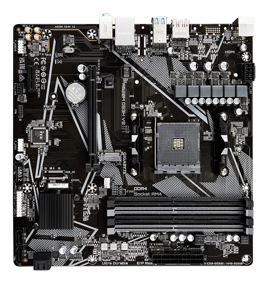GIGABYTE A520M DS3H V2 Scheda Madre Socket AM4 - Supporta CPU AMD Ryzen serie 5000, fino a 4733 MHz DDR4 (OC), PCIe 3.0 x16, LAN GbE, USB 3.2 Gen 1