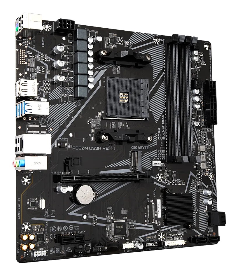 GIGABYTE A520M DS3H V2 Scheda Madre Socket AM4 - Supporta CPU AMD Ryzen serie 5000, fino a 4733 MHz DDR4 (OC), PCIe 3.0 x16, LAN GbE, USB 3.2 Gen 1