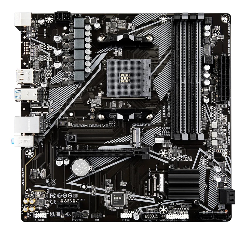 GIGABYTE A520M DS3H V2 Scheda Madre Socket AM4 - Supporta CPU AMD Ryzen serie 5000, fino a 4733 MHz DDR4 (OC), PCIe 3.0 x16, LAN GbE, USB 3.2 Gen 1