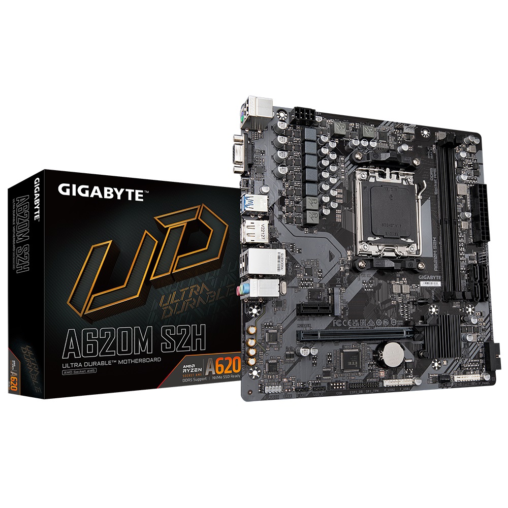 GIGABYTE A620M S2H Scheda Madre Micro ATX AM5 - Supporta CPU AMD Ryzen 7000/8000/9000, VRM Digitale 5 2 2 Fasi, Fino a 7200MHz DDR5 (OC), 1x PCIe 4.0 M.2, GbE LAN, USB 3.2 Gen 1