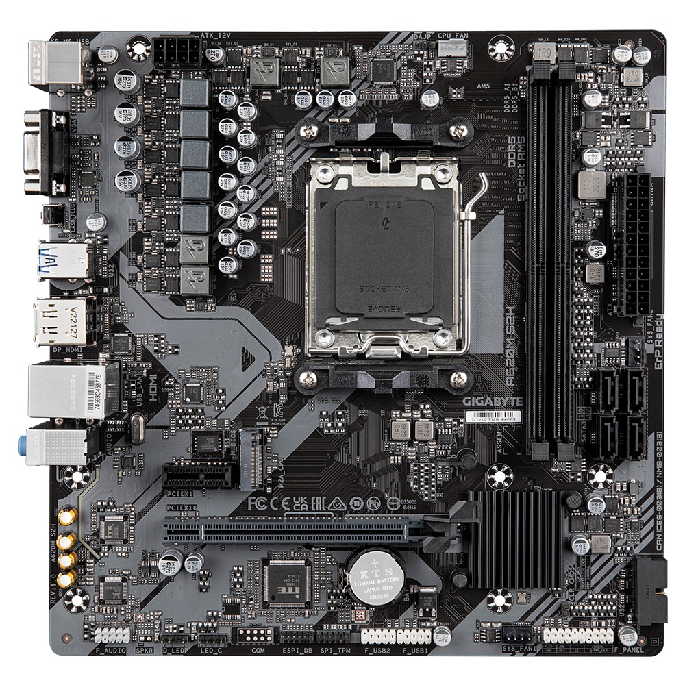 GIGABYTE A620M S2H Scheda Madre Micro ATX AM5 - Supporta CPU AMD Ryzen 7000/8000/9000, VRM Digitale 5 2 2 Fasi, Fino a 7200MHz DDR5 (OC), 1x PCIe 4.0 M.2, GbE LAN, USB 3.2 Gen 1