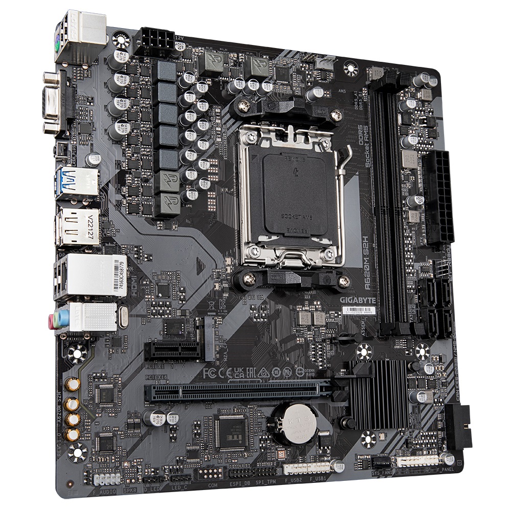 GIGABYTE A620M S2H Scheda Madre Micro ATX AM5 - Supporta CPU AMD Ryzen 7000/8000/9000, VRM Digitale 5 2 2 Fasi, Fino a 7200MHz DDR5 (OC), 1x PCIe 4.0 M.2, GbE LAN, USB 3.2 Gen 1