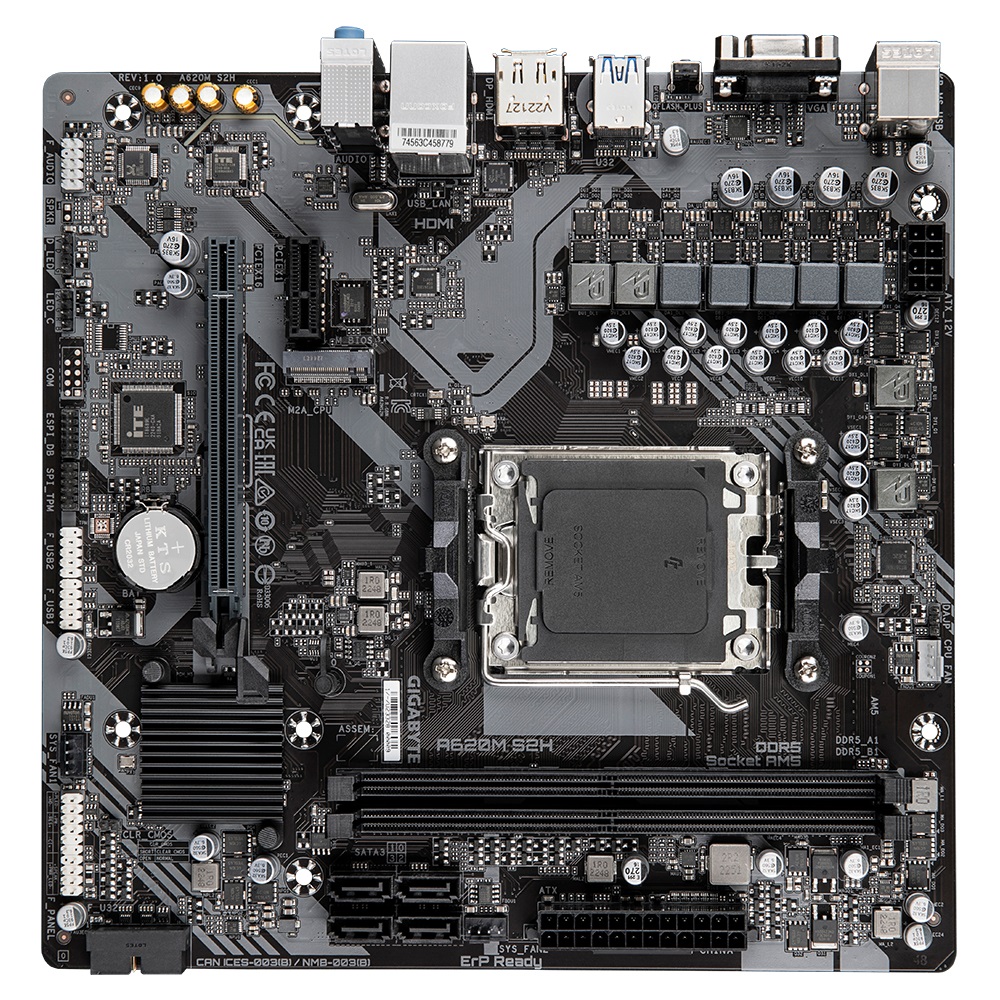 GIGABYTE A620M S2H Scheda Madre Micro ATX AM5 - Supporta CPU AMD Ryzen 7000/8000/9000, VRM Digitale 5 2 2 Fasi, Fino a 7200MHz DDR5 (OC), 1x PCIe 4.0 M.2, GbE LAN, USB 3.2 Gen 1