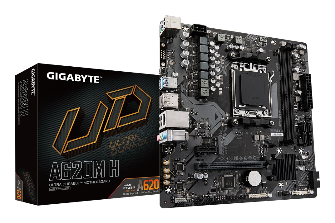Gigabyte A620M H Scheda Madre Micro ATX Socket AM5 con Chipset AMD A620, Supporto DDR5 fino a 7200 MHz, VRM Digitale 5 2 2, 1x PCIe 4.0 M.2, GbE LAN e USB 3.2 Gen 1