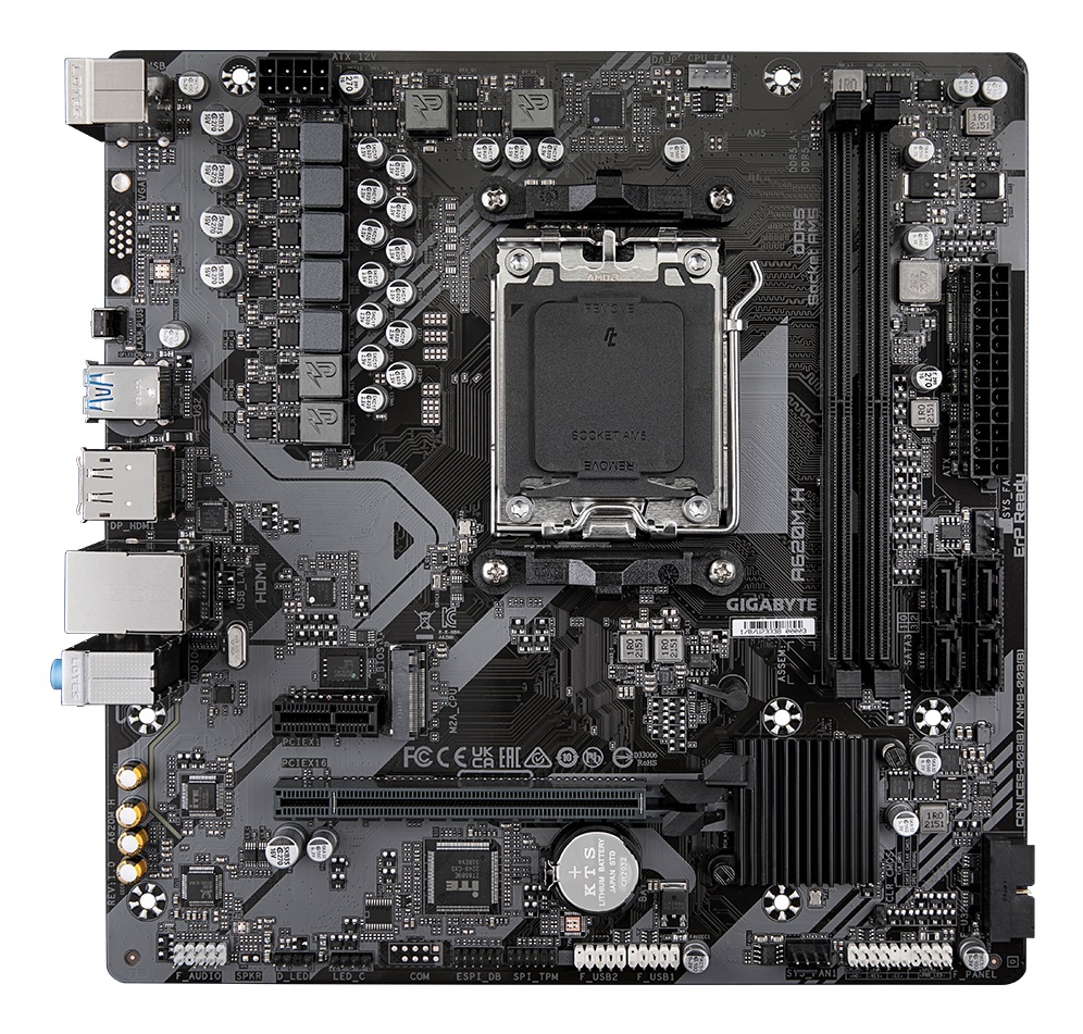 Gigabyte A620M H Scheda Madre Micro ATX Socket AM5 con Chipset AMD A620, Supporto DDR5 fino a 7200 MHz, VRM Digitale 5 2 2, 1x PCIe 4.0 M.2, GbE LAN e USB 3.2 Gen 1