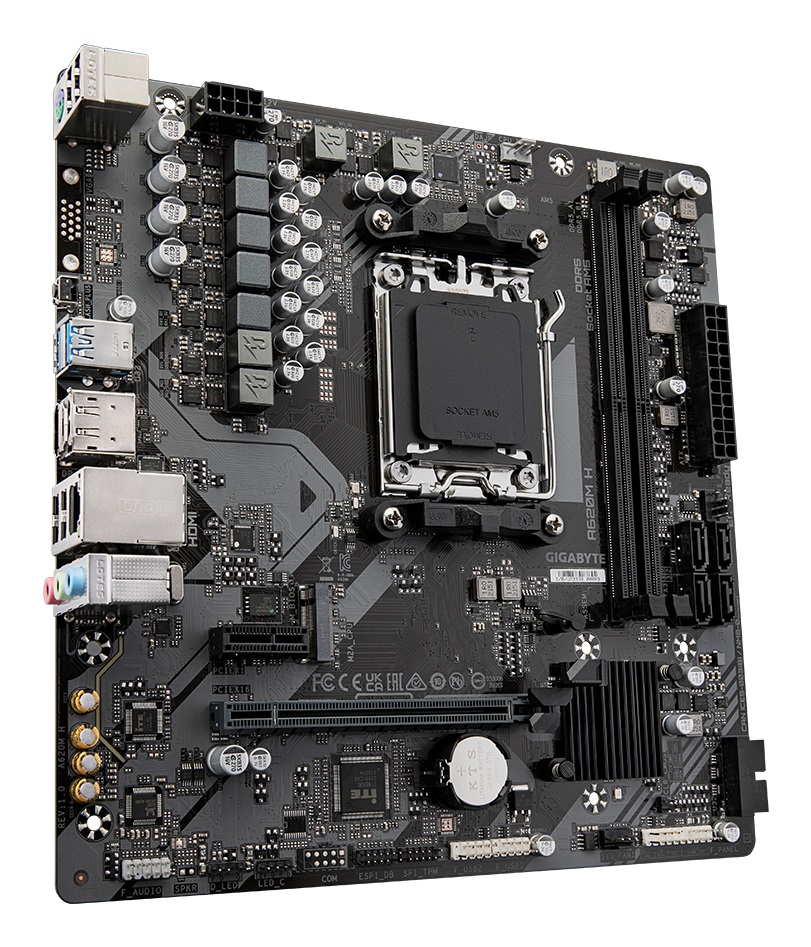 Gigabyte A620M H Scheda Madre Micro ATX Socket AM5 con Chipset AMD A620, Supporto DDR5 fino a 7200 MHz, VRM Digitale 5 2 2, 1x PCIe 4.0 M.2, GbE LAN e USB 3.2 Gen 1