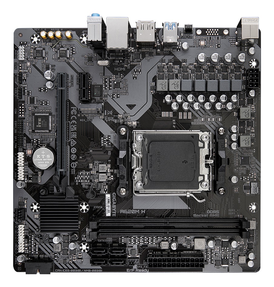 Gigabyte A620M H Scheda Madre Micro ATX Socket AM5 con Chipset AMD A620, Supporto DDR5 fino a 7200 MHz, VRM Digitale 5 2 2, 1x PCIe 4.0 M.2, GbE LAN e USB 3.2 Gen 1