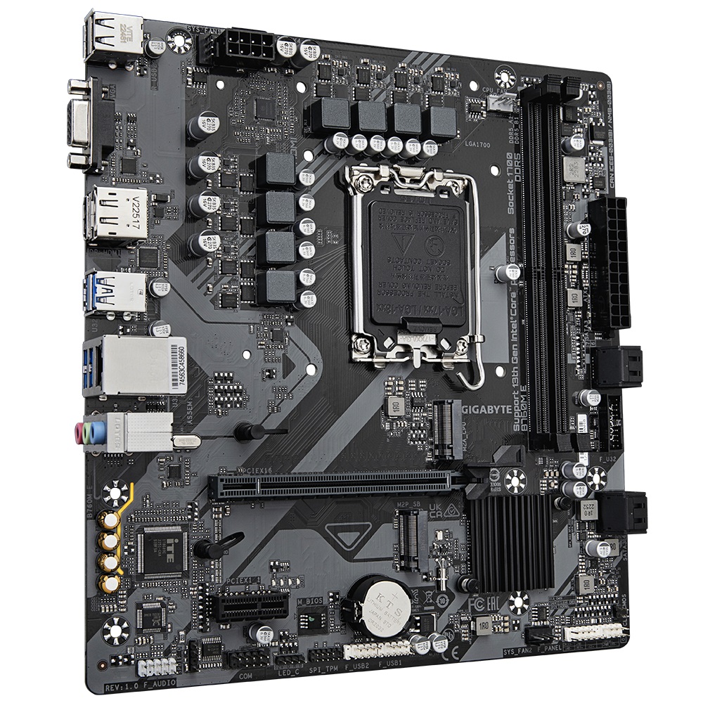 GIGABYTE B760M E Scheda madre - LGA 1700, Supporta CPU Intel Core 14ª generazione, VRM 6 1 1, fino a 7200 MHz DDR5 (OC), 2x PCIe 4.0 M.2, LAN 1 GbE, USB 3.2 Gen 1