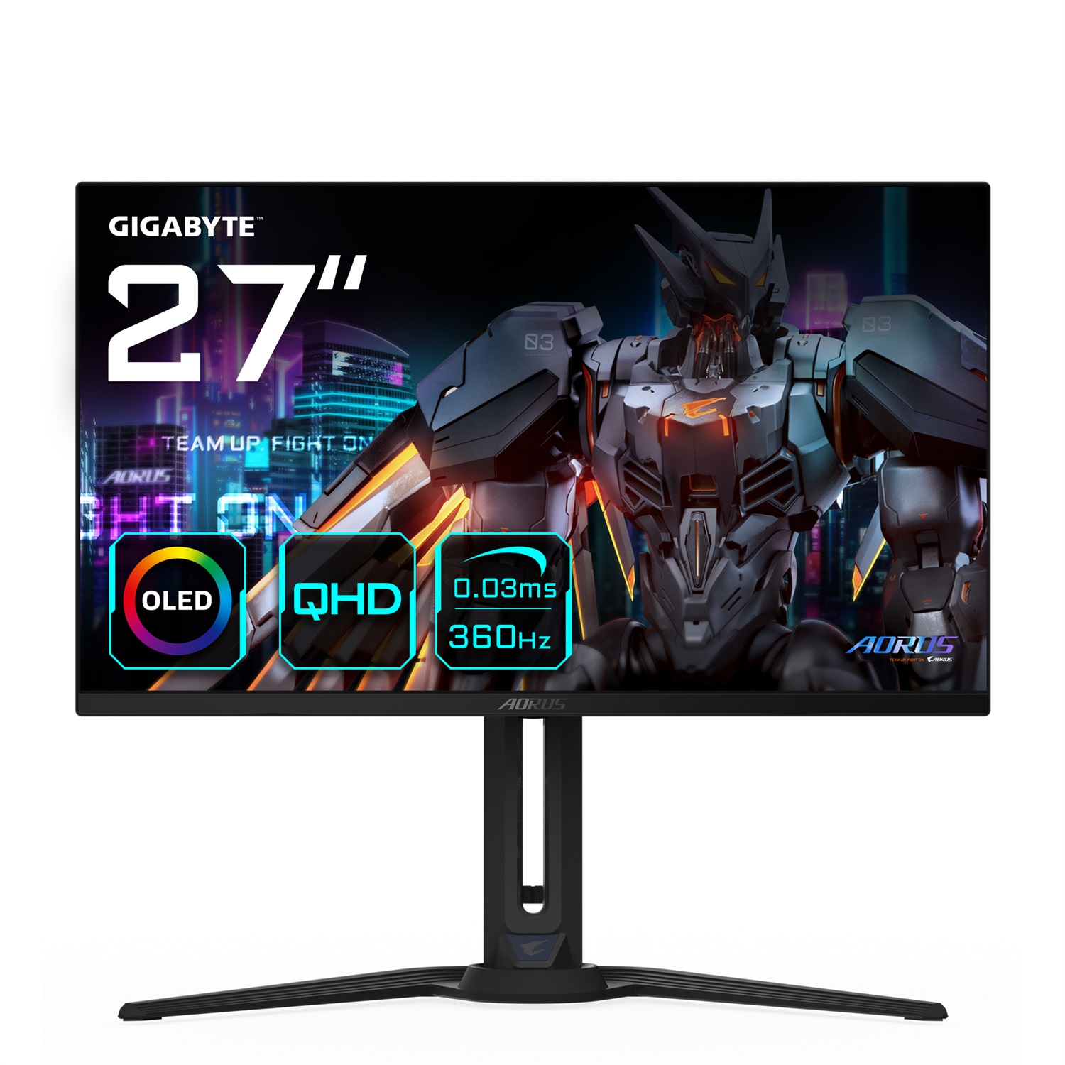 GIGABYTE Monitor da gioco AORUS FO27Q3 OLED da 27” - 2560 x 1440 (QHD), 360Hz, 0,03ms, KVM, 250 cd/m², FreeSync Premium Pro, DisplayHDR True Black 400, HDMI 2.1