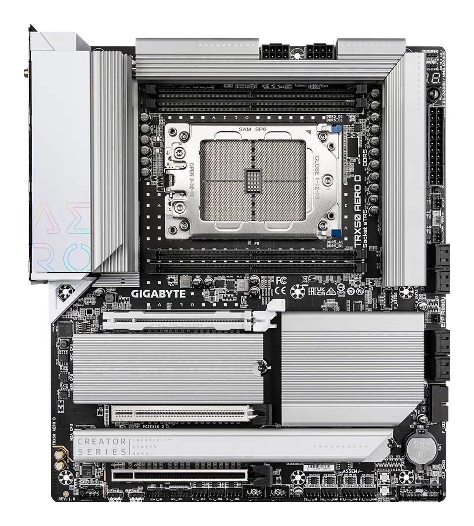 GIGABYTE TRX50 AERO D Scheda Madre ATX - Supporta AMD Ryzen Threadripper 9000 Series, Socket sTR5, DDR5 fino a 7800MHz (OC), 16 8 4 Fasi VRM Digitali, 3xPCIe 5.0 1xPCIe 4.0 M.2, Wi-Fi 7, 10GbE LAN, USB4