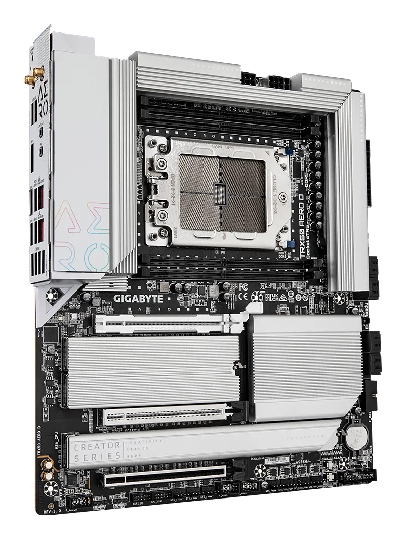 GIGABYTE TRX50 AERO D Scheda Madre ATX - Supporta AMD Ryzen Threadripper 9000 Series, Socket sTR5, DDR5 fino a 7800MHz (OC), 16 8 4 Fasi VRM Digitali, 3xPCIe 5.0 1xPCIe 4.0 M.2, Wi-Fi 7, 10GbE LAN, USB4