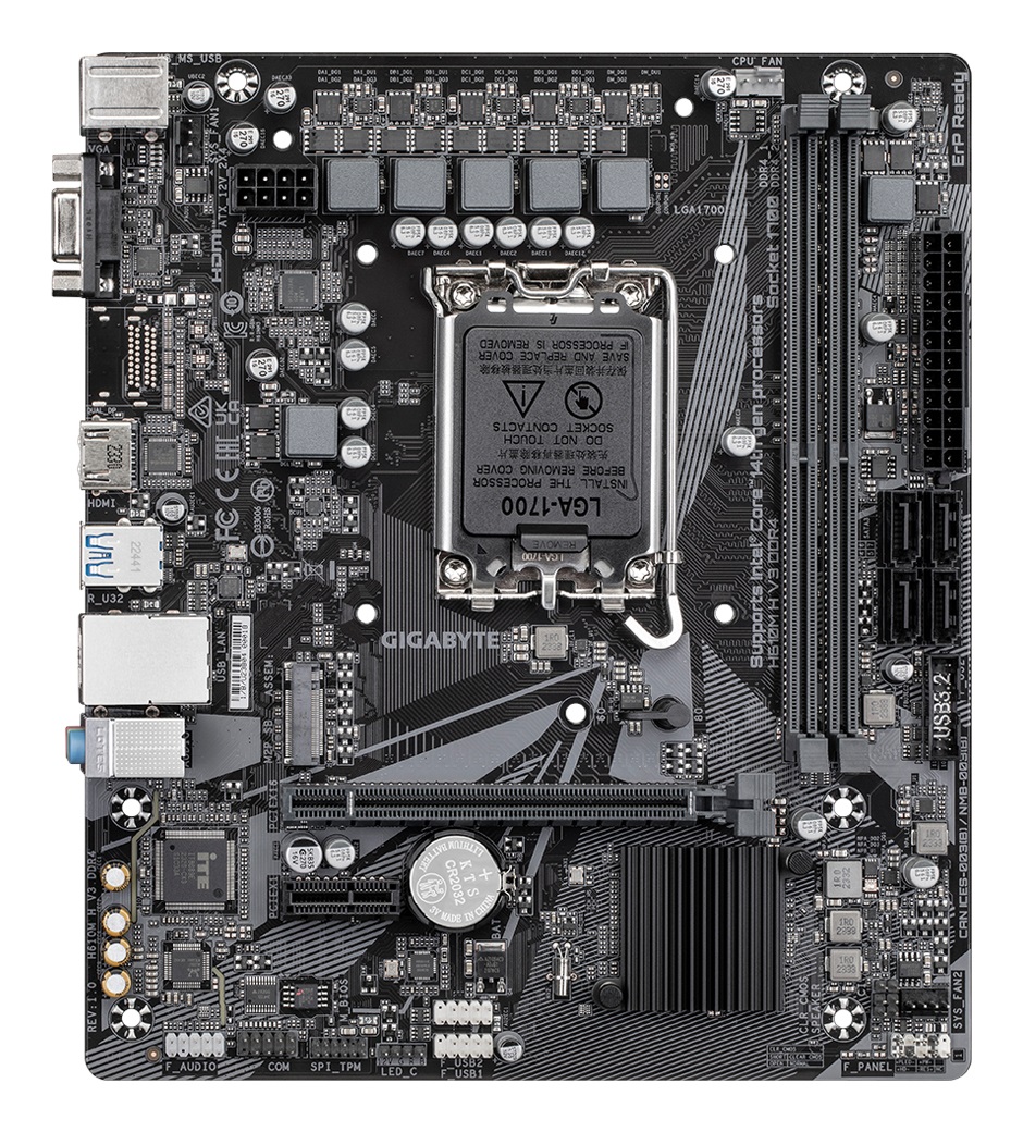 Gigabyte H610M H V3 DDR4 Scheda Madre Intel H610 Express LGA 1700 Micro ATX - Supporta CPU Intel Core 14, Fino a 3200 MHz, 4 1 1 Fasi VRM, 1x PCIe 3.0 M.2, GbE LAN, USB 3.2 Gen 1