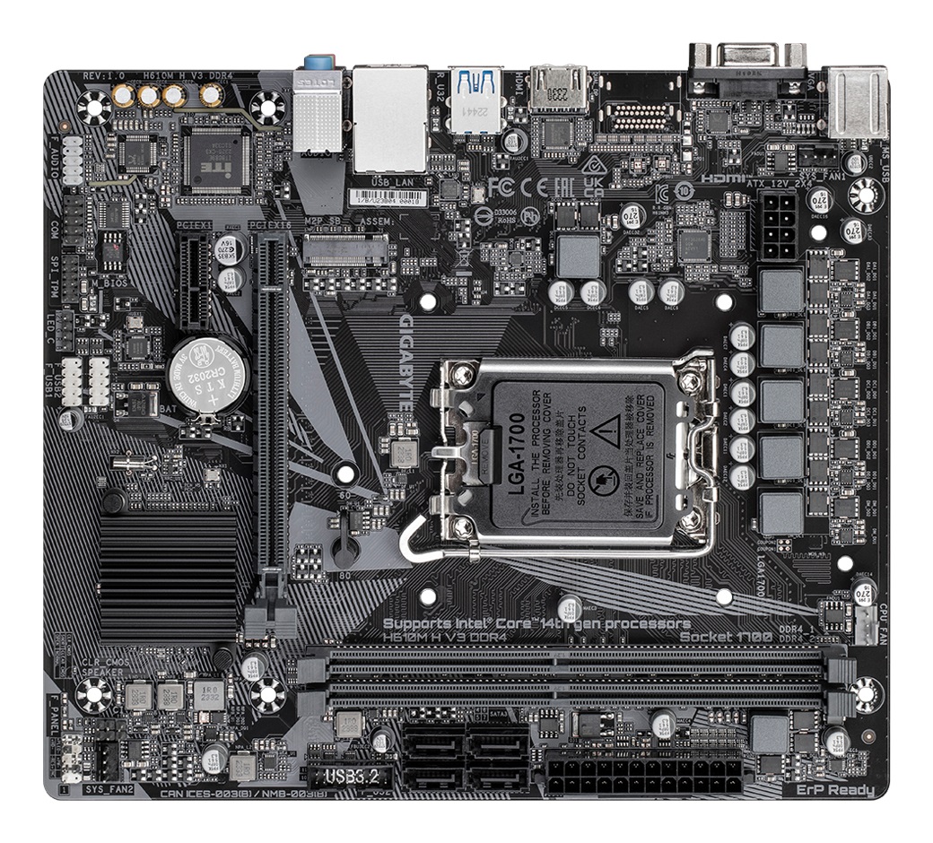 Gigabyte H610M H V3 DDR4 Scheda Madre Intel H610 Express LGA 1700 Micro ATX - Supporta CPU Intel Core 14, Fino a 3200 MHz, 4 1 1 Fasi VRM, 1x PCIe 3.0 M.2, GbE LAN, USB 3.2 Gen 1