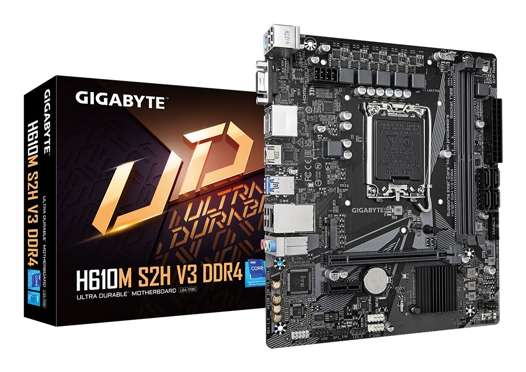 Gigabyte H610M S2H V3 DDR4 Scheda Madre Intel H610 Express LGA 1700 Micro ATX - Supporta CPU Intel Core 14th, Fino a 3200MHz DDR4, 1x PCIe 3.0 M.2, USB 3.2 Gen 1, GbE LAN