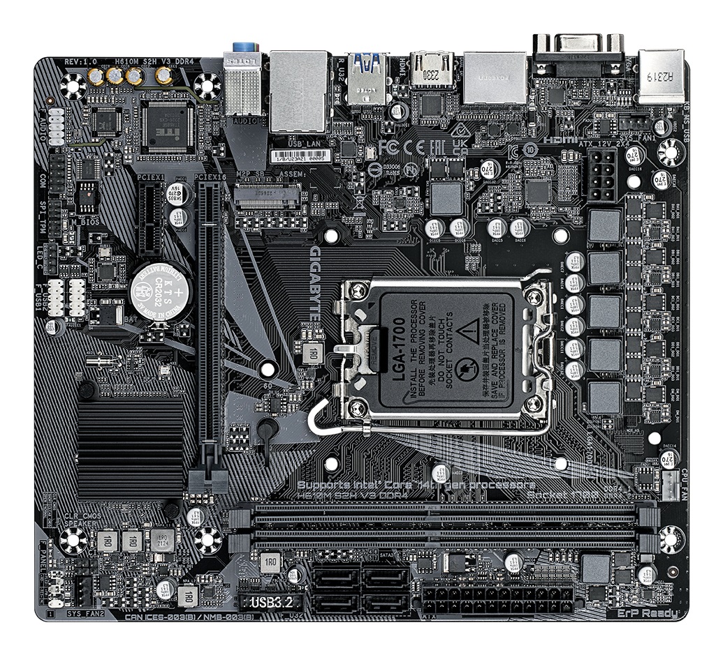 Gigabyte H610M S2H V3 DDR4 Scheda Madre Intel H610 Express LGA 1700 Micro ATX - Supporta CPU Intel Core 14th, Fino a 3200MHz DDR4, 1x PCIe 3.0 M.2, USB 3.2 Gen 1, GbE LAN